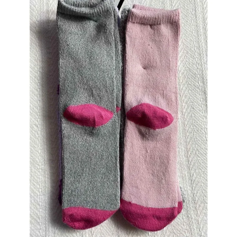 Cuddl Duds Girls Shoe Size 4-10 Lounge Crew Slipper Socks Total 4 Pr
